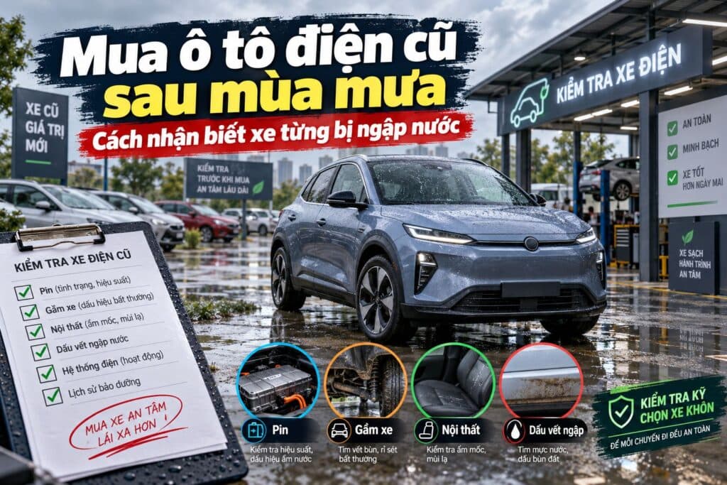 Mua ô tô điện cũ sau mùa mưa: Cách nhận biết xe từng bị ngập nước