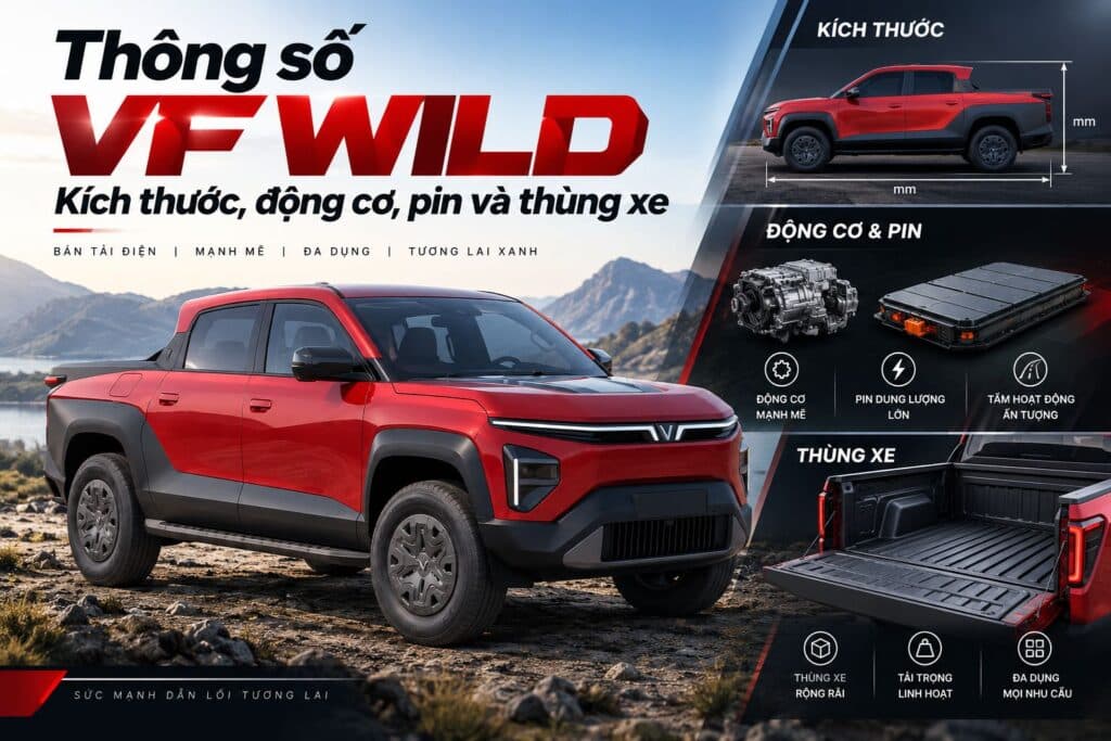 Thông số VF Wild: Kích thước, động cơ, pin và thùng xe