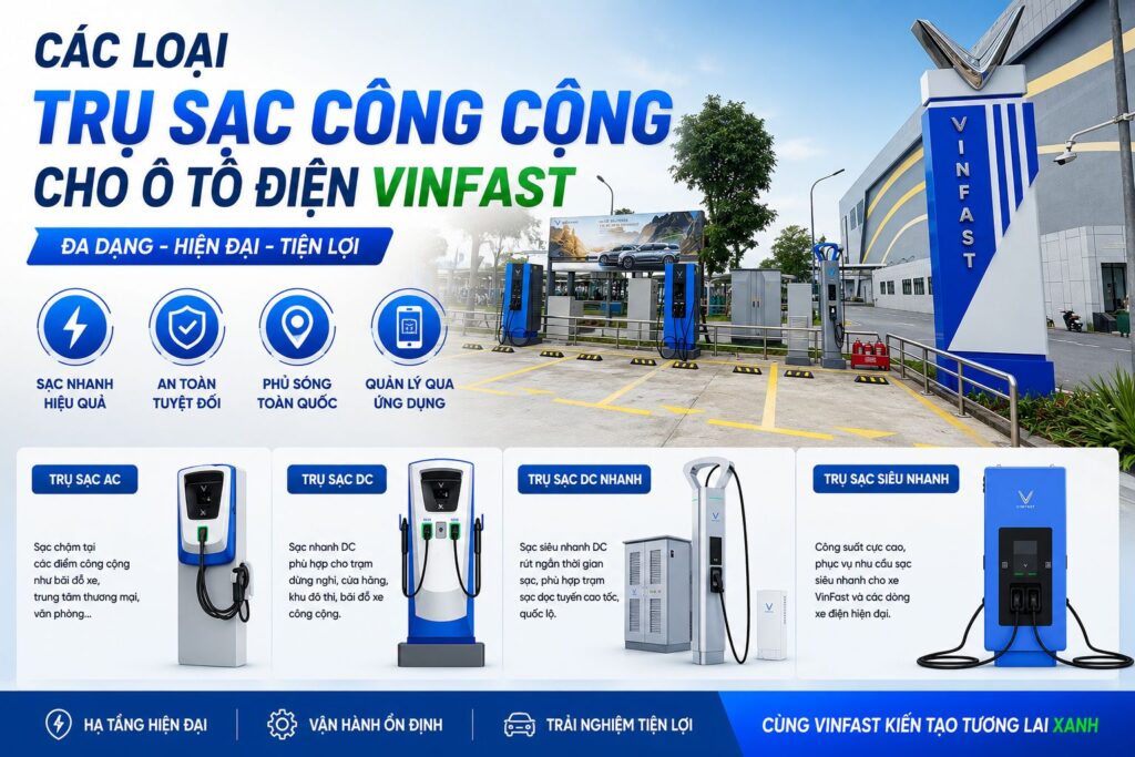 Các loại trụ sạc công cộng cho ô tô điện VinFast
