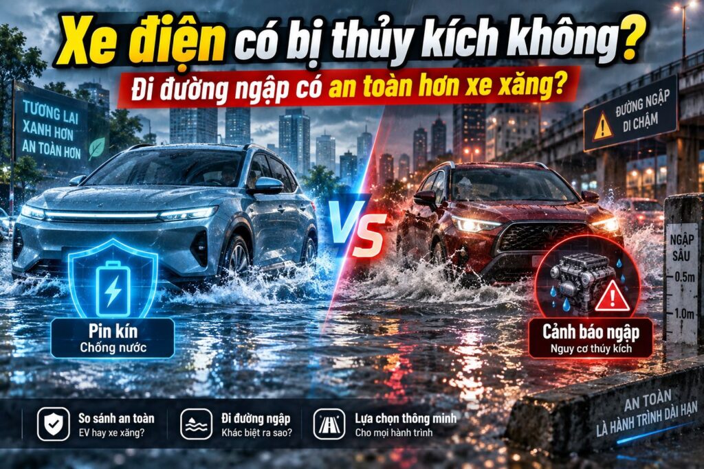 Xe điện có bị thủy kích không? Đi đường ngập có an toàn hơn xe xăng?
